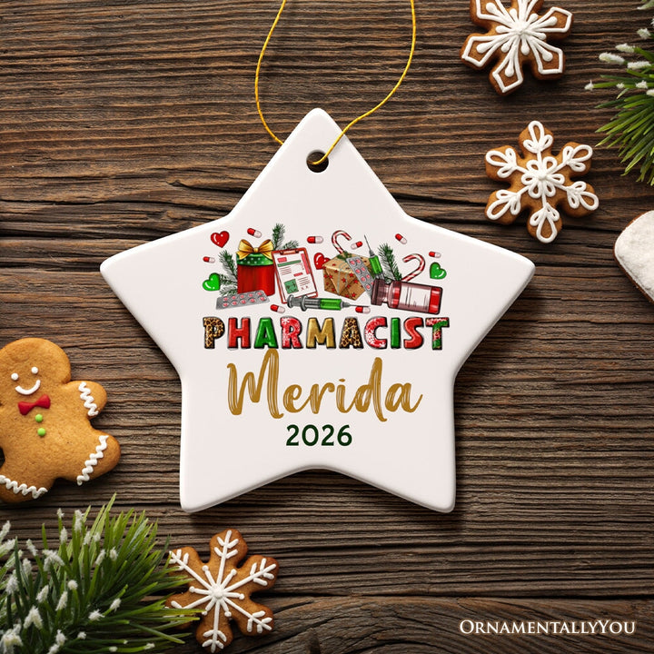 Colorful Pharmacist Appreciation Personalized Christmas Ornament, Custom Pharmacy Gift Ceramic Ornament OrnamentallyYou Star 