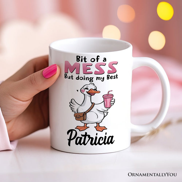Coquette Pink Goose Personalized Mug, Sassy Gift With Custom Name Personalized Ceramic Mug OrnamentallyYou 