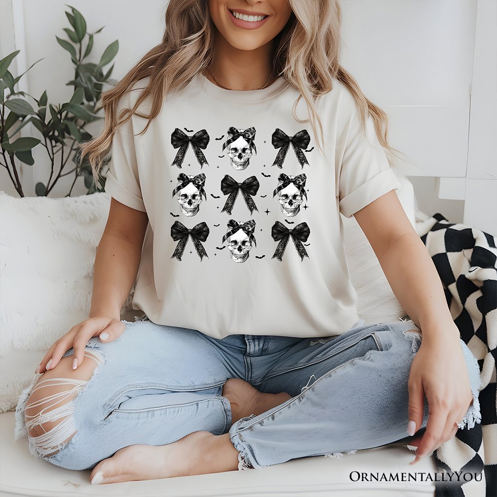Coquette Skulls and Bows T-Shirt, Gothic Halloween Tee for Stylish Women T-Shirts OrnamentallyYou 