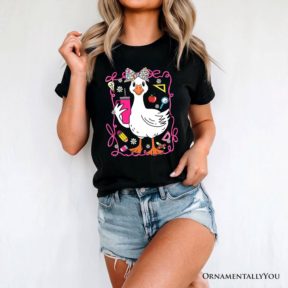 Coquette Teacher Goose T-Shirt, Funny Classroom Tee for Educators T-Shirts OrnamentallyYou 