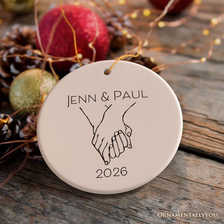 Couple Hand In Hand Outline Personalized Ornament, Custom Name Valentine's Day Gift Ceramic Ornament OrnamentallyYou Circle 