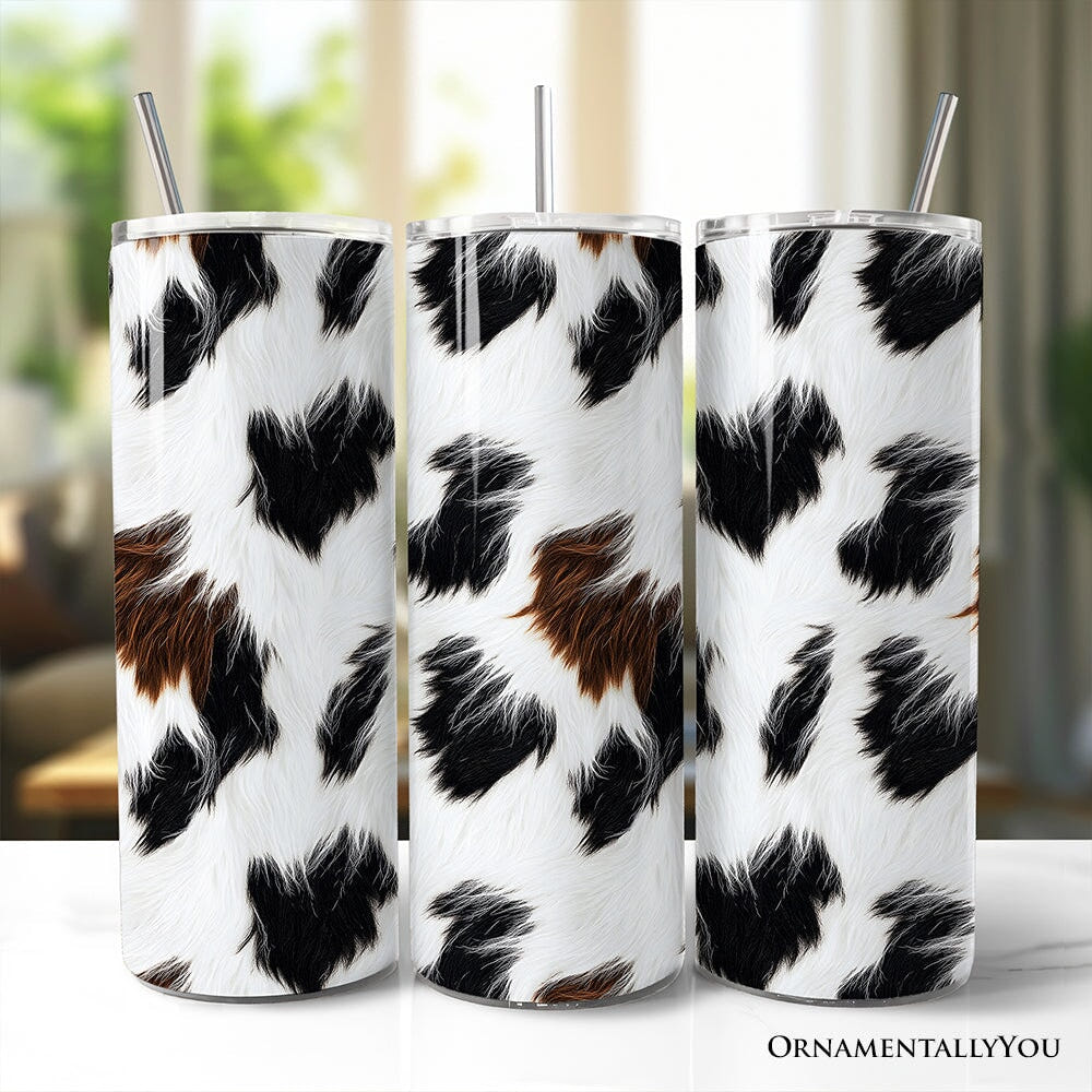 Cowhide Fur Pattern 20oz Personalized Tumbler With Lid and Stainless Steel Straw, Rustic Farmhouse Gift Cup Tumbler OrnamentallyYou Non-Customized 