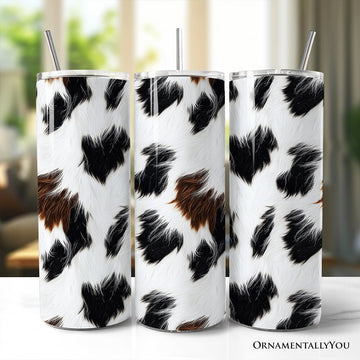 Cowhide Fur Pattern 20oz Personalized Tumbler With Lid and Stainless Steel Straw, Rustic Farmhouse Gift Cup Tumbler OrnamentallyYou Non-Customized 