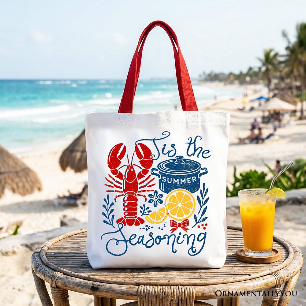 Crawfish Boil Season Summer Tote Bag, Seafood Funny Retro Gift Shopper Tote Bag OrnamentallyYou Red Handle 