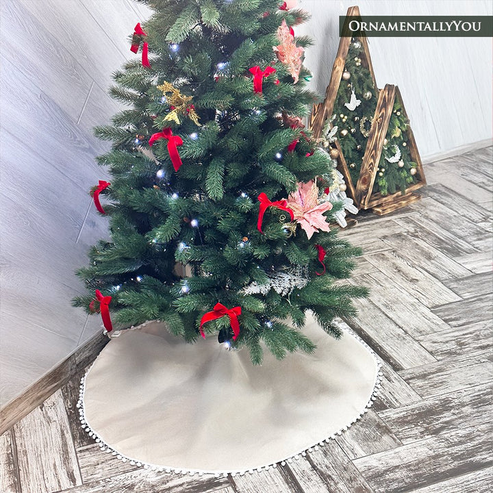 Cream Colored Pom Pom Christmas Tree Skirt Tree Skirt Nantong Prince Home Fashion Co., Ltd. 