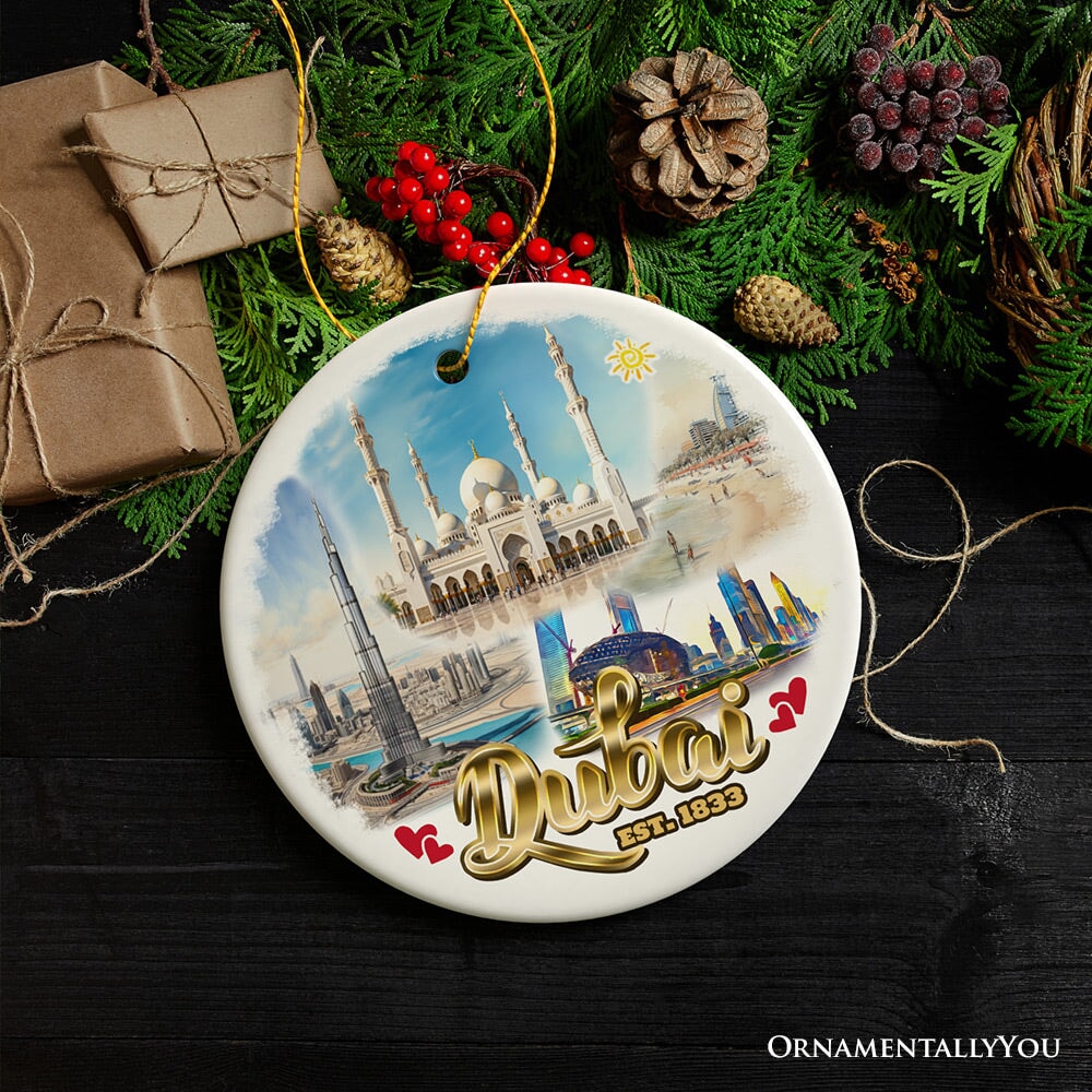 Creative Dubai Modern Heritage Holiday Decoration, Memorable Memento and Present Ceramic Ornament OrnamentallyYou 