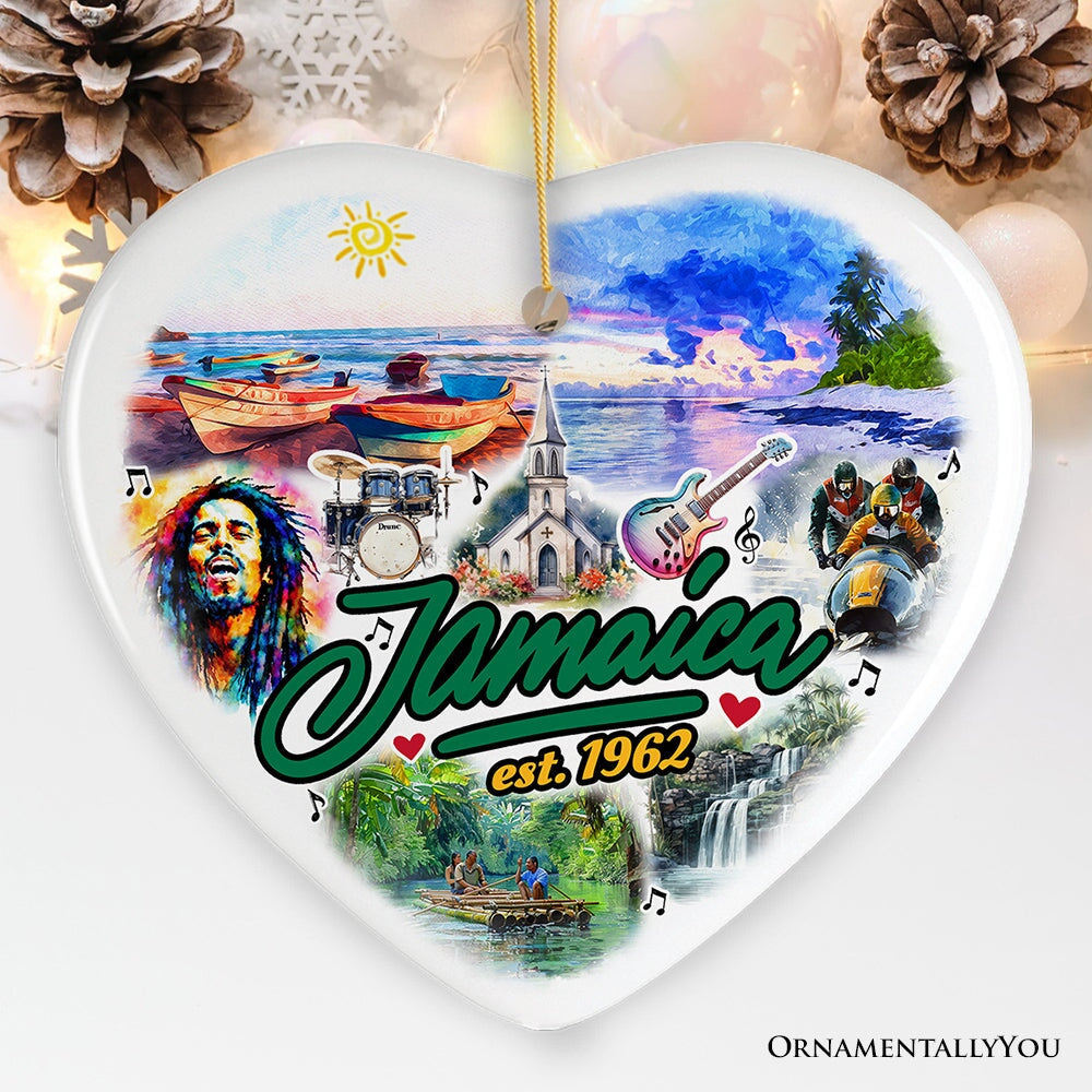 Culturally Vibrant Jamaica Ceramic Art Ornament, Artistic Caribbean Souvenir and Christmas Decor Ceramic Ornament OrnamentallyYou Heart 