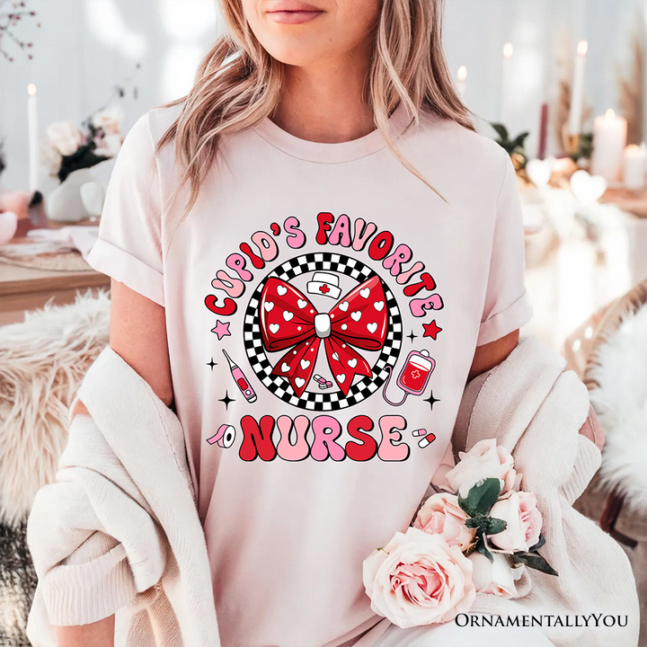 Cupid's Favorite Nurse Coquette Bow T-Shirt, Cute Valentine Nurse Tee