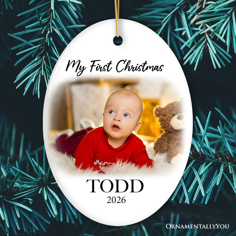 Custom Baby First Christmas Portrait Ornament, Personalized Uploaded Photo Gift