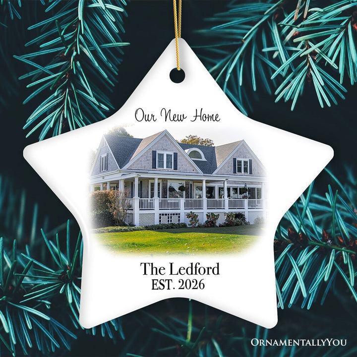 Custom Home Portrait Ornament, Housewarming Gift, New or First Home Ceramic Ornament OrnamentallyYou Star 