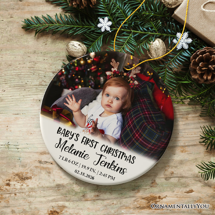 Custom Photo Baby’s First Christmas Tree Ornament, Newborn Size and Weight