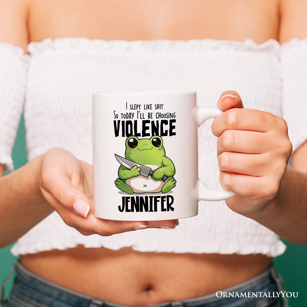 Cute Frog Morning Melee Personalized Mug With Custom Name Personalized Ceramic Mug OrnamentallyYou 