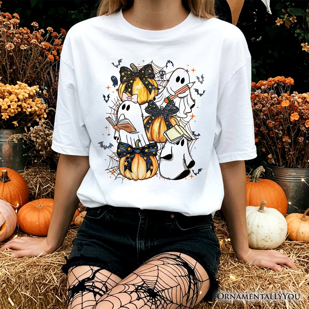 Cute Ghost Teacher Halloween T-Shirt, Retro Boo Spooky School Tee T-Shirts OrnamentallyYou 