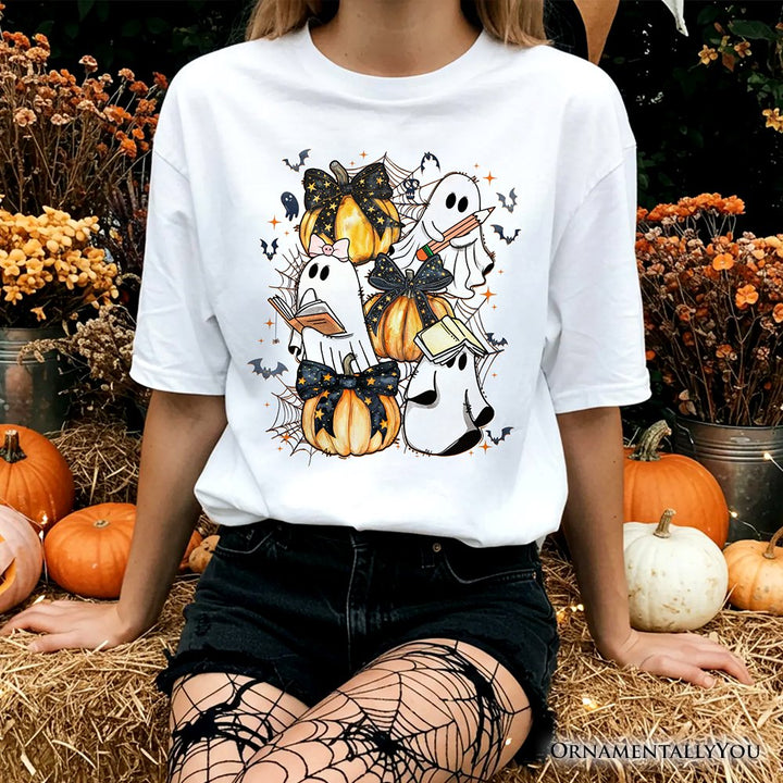 Cute Ghost Teacher Halloween T-Shirt, Retro Boo Spooky School Tee T-Shirts OrnamentallyYou 