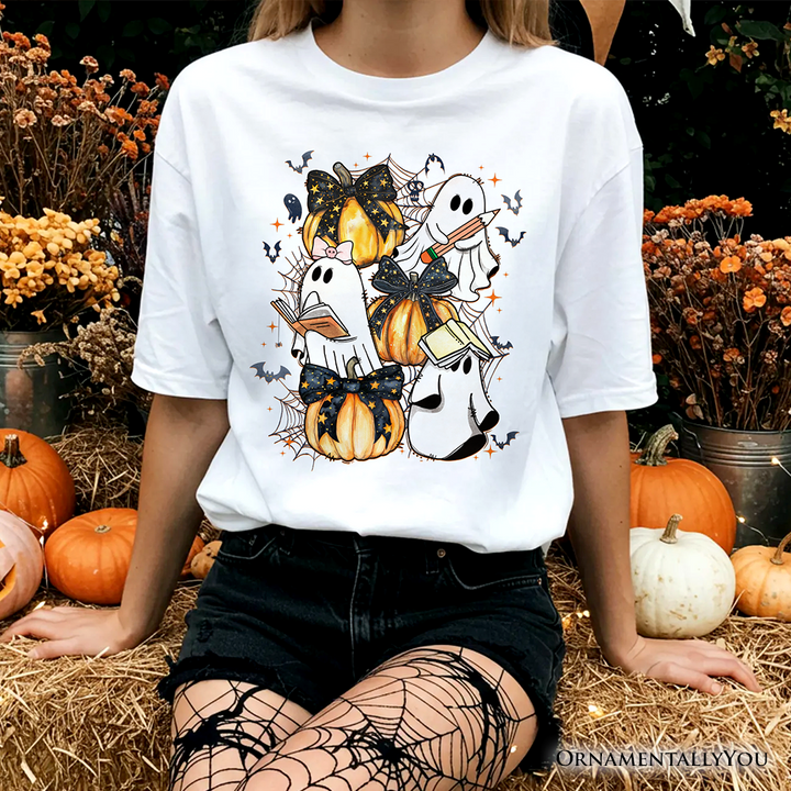 Cute Ghost Teacher Halloween T-Shirt, Retro Boo Spooky School Tee