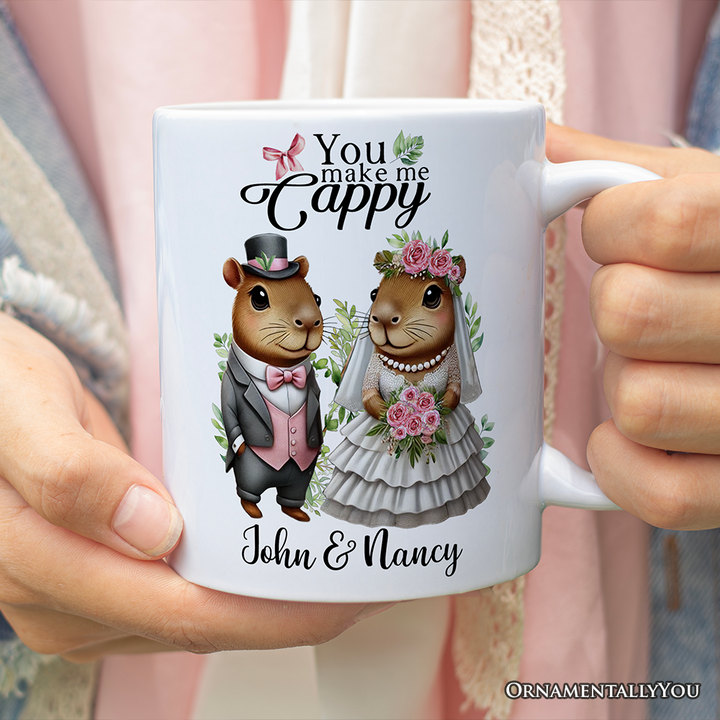 Cute Married Couple Capybara Personalized Mug, You Make Me Cappy Romantic Wedding Gift With Custom Names