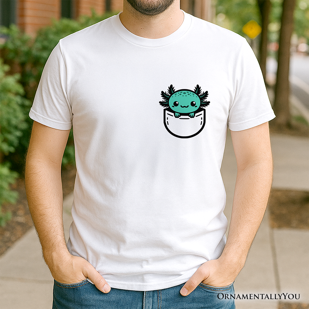 Cute Pocket Green Axolotl T-Shirt, Salamander Animal Tee