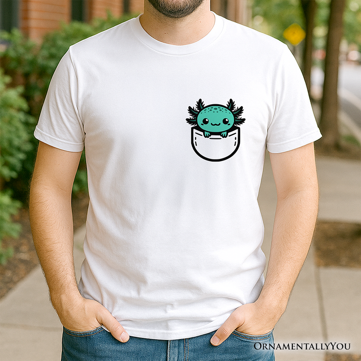 Cute Pocket Green Axolotl T-Shirt, Salamander Animal Tee
