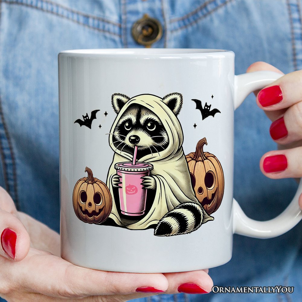 Cute Racoon Drinking Cup, Personalized Mug, Retro Halloween Gift with Custom Name Personalized Ceramic Mug OrnamentallyYou 12oz Mug Non-Custom 