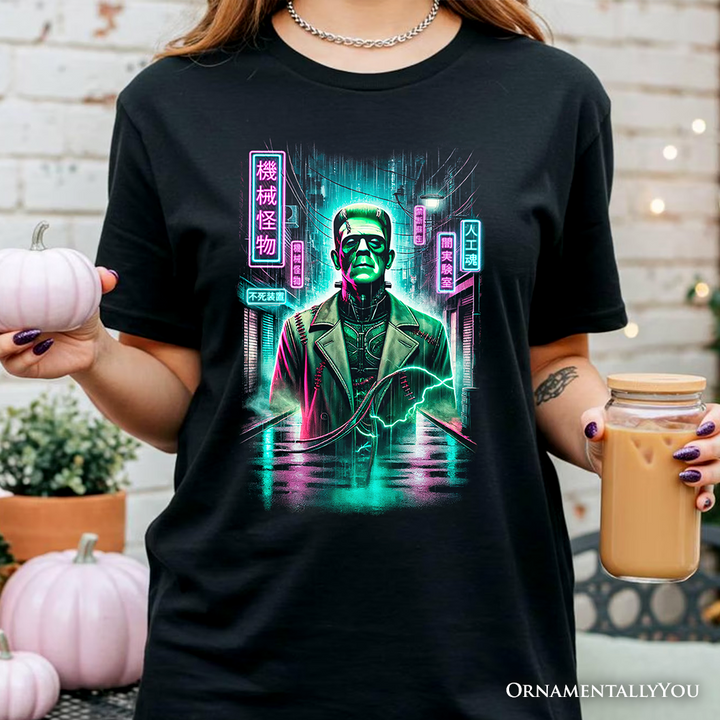 Cyberpunk Frankenstein T‑Shirt, Neon Halloween Monster Tee