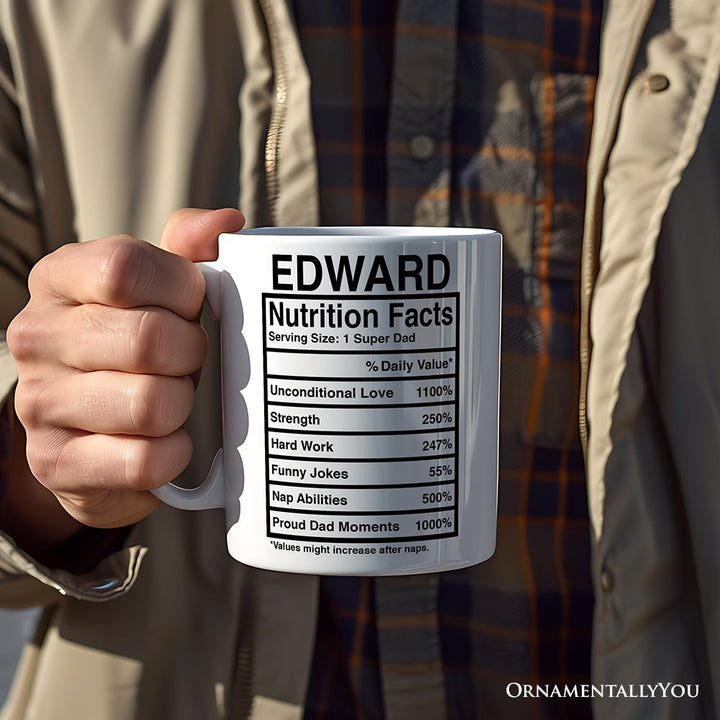 Dad Nutrition Facts Personalized Mug, Birthday Gift With Custom Names and Percentages Personalized Ceramic Mug OrnamentallyYou 