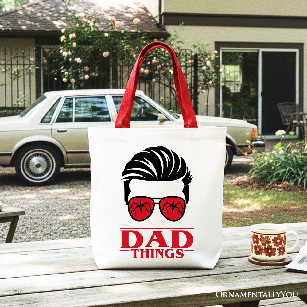 Dad Things Retro Canvas Tote Bag, Red Glasses Family Matching Gift Shopper Tote Bag OrnamentallyYou Red Handle 