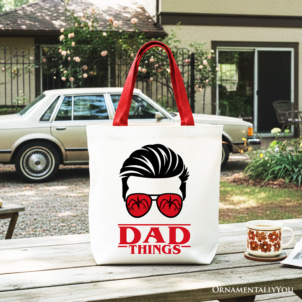 Dad Things Retro Canvas Tote Bag, Red Glasses Family Matching Gift Shopper