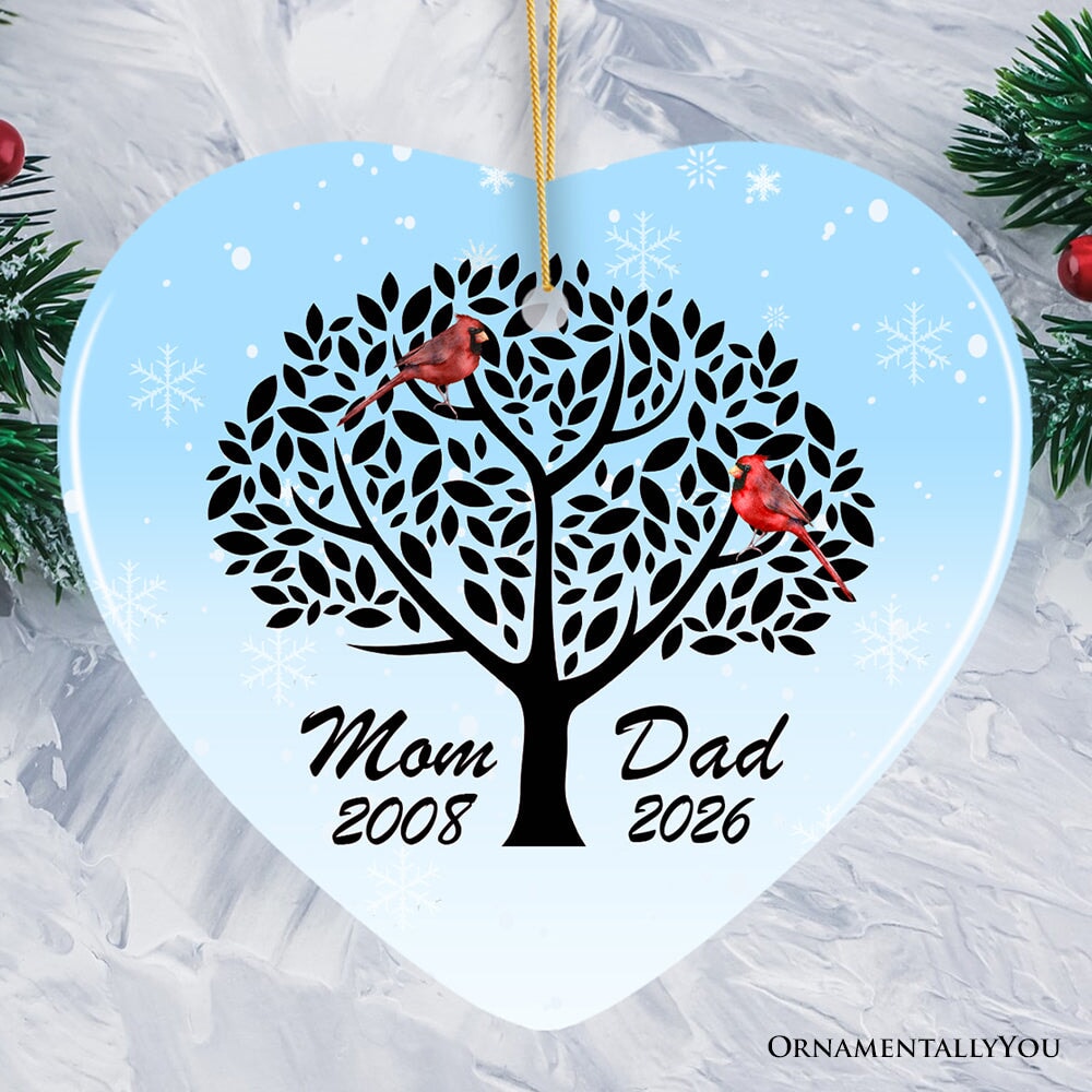 Dad and Mom Cardinals in The Tree Personalized Ornament Ceramic Ornament OrnamentallyYou Heart 