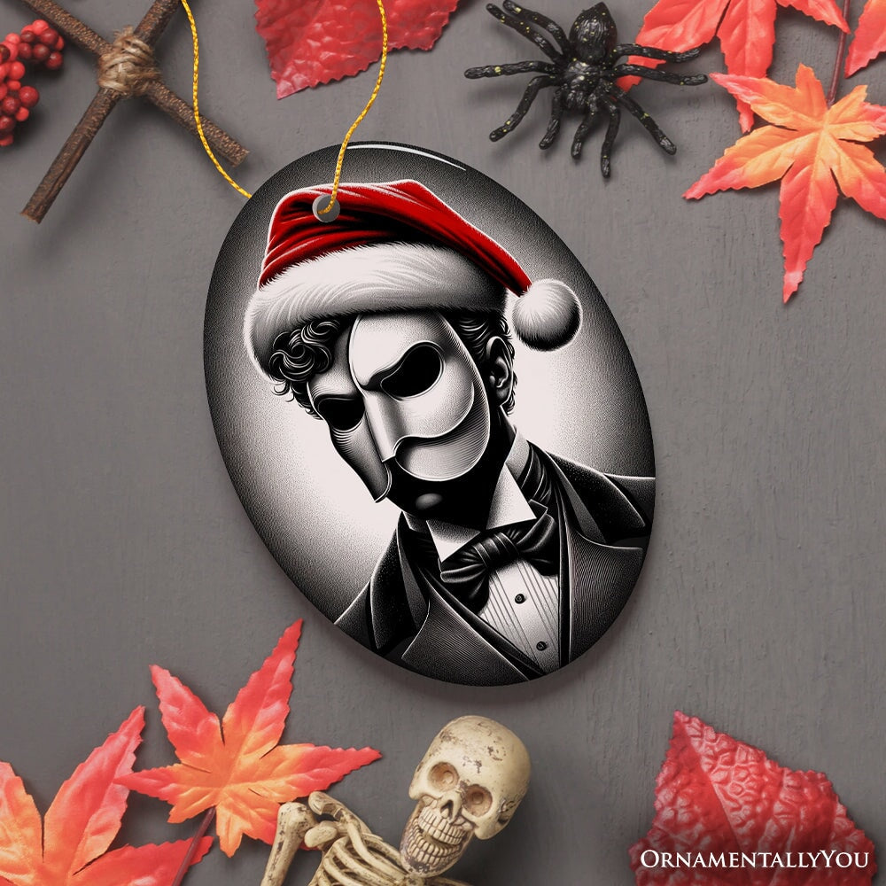 Dark Elegance Phantom of the Opera Santa Ornament, Mysterious Holiday Decor for Haunted Homes Ceramic Ornament OrnamentallyYou Oval Version 2 