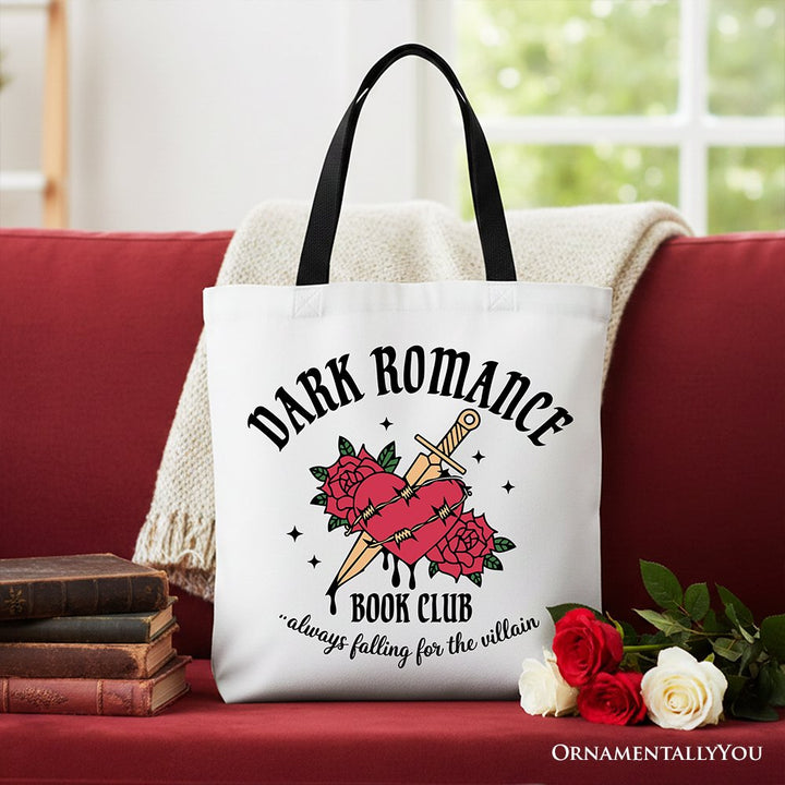 Dark Romance Book Club Canvas Tote Bag, Vintage Gothic Romantasy Bookish Gift Shopper Tote Bag OrnamentallyYou Black Handle 