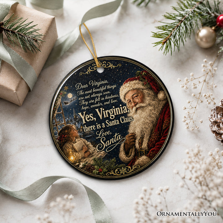 Dear Virginia Santa Letter Quote Ceramic Ornament, Sentimental Holiday Tradition Souvenir