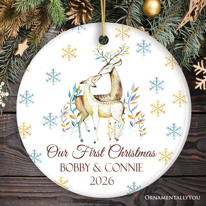 Deer Couple Our First Christmas Ornament Ceramic Ornament OrnamentallyYou 