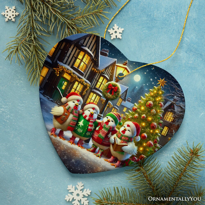 Delightful Victorian Chicken Carolers Ornament, Cozy Christmas Tree Decor Ceramic Ornament OrnamentallyYou 
