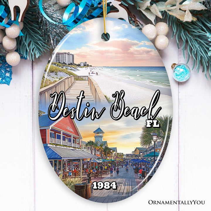 Destin Beach Florida Coastal Vacation Paradise Christmas Ornament, Emerald Coast Souvenir