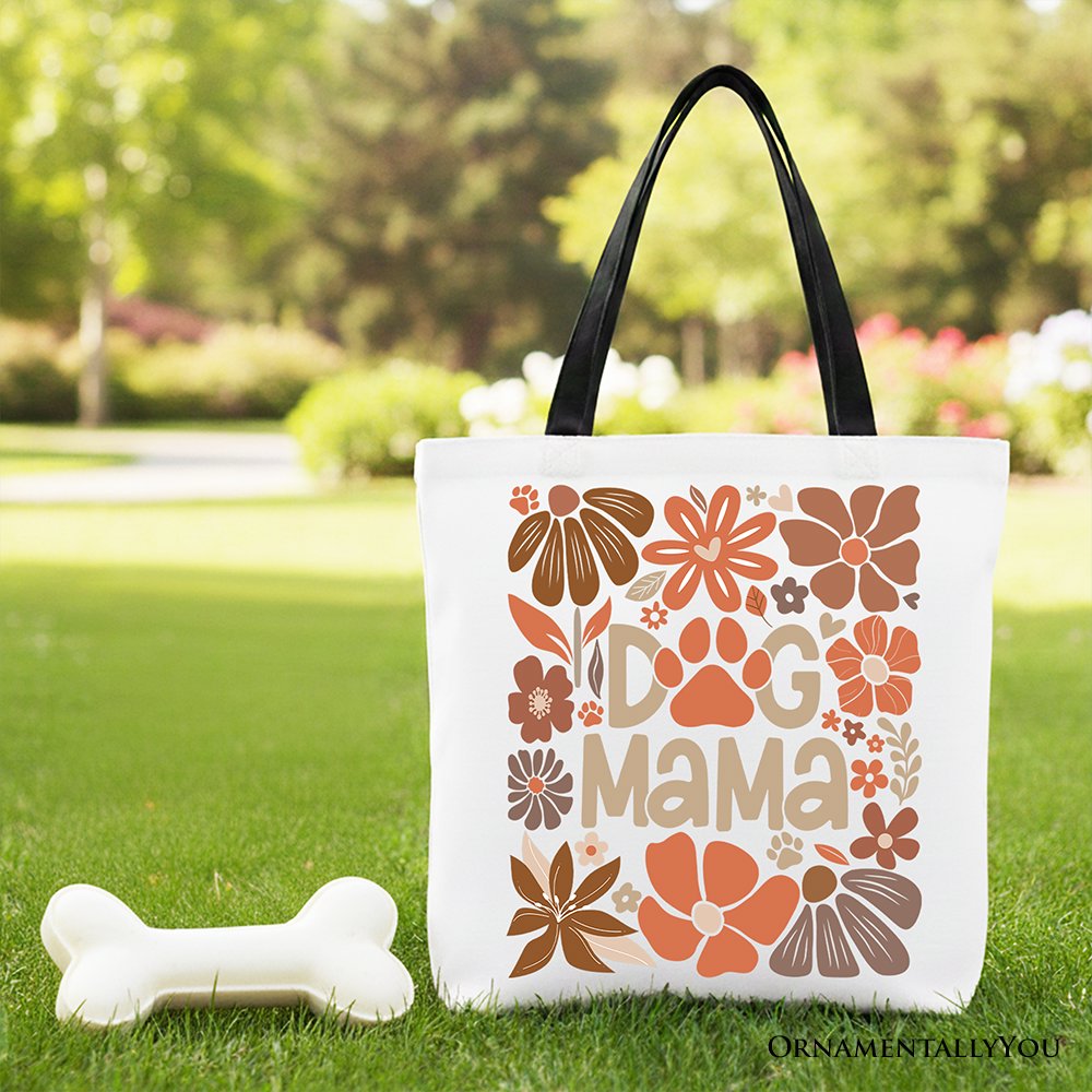 Dog Mama Boho Floral Canvas Tote Bag, Gift Shopper for Proud and Stylish Pet Lovers Tote Bag OrnamentallyYou Black Handle 