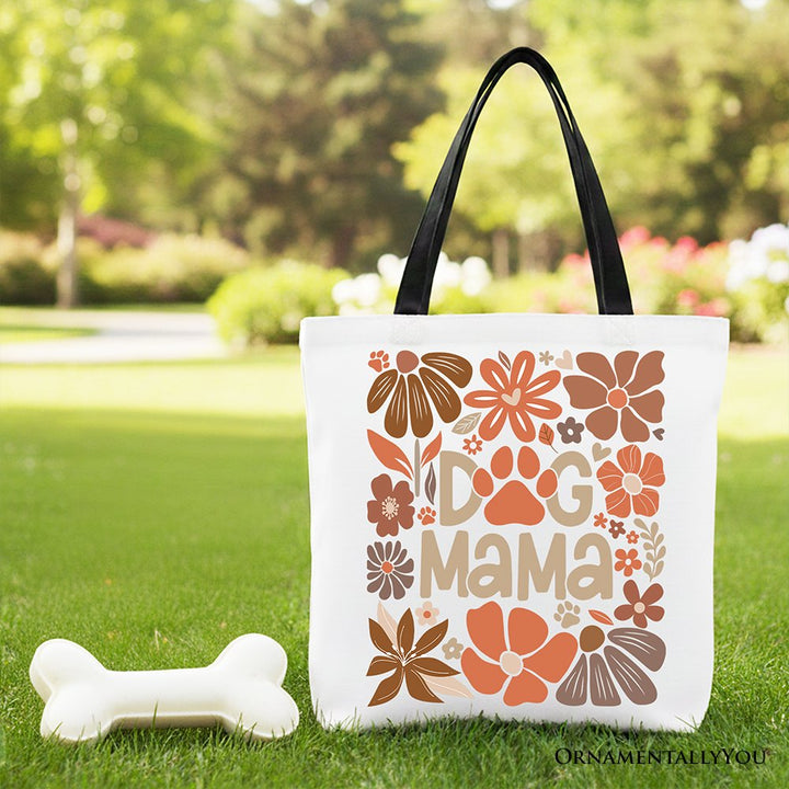 Dog Mama Boho Floral Canvas Tote Bag, Gift Shopper for Proud and Stylish Pet Lovers Tote Bag OrnamentallyYou Black Handle 