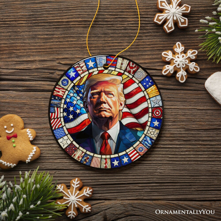 Donald Trump in Stained Glass Style Ornament, 2024 Election Support Christmas Gift OrnamentallyYou 