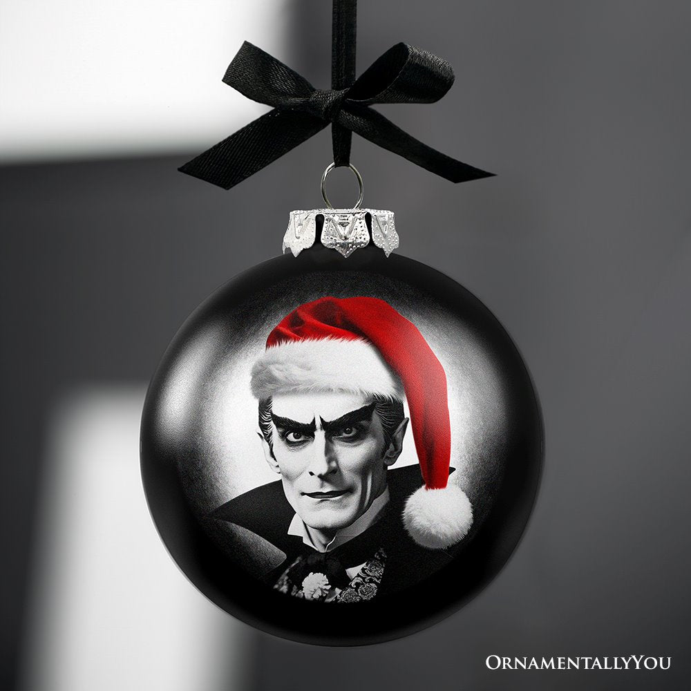 (Pre-Order) Dracula Spooky Christmas Portrait Glass Ornament, Black Horror Halloween Tree Decoration Round Glass Ball Ornament OrnamentallyYou 