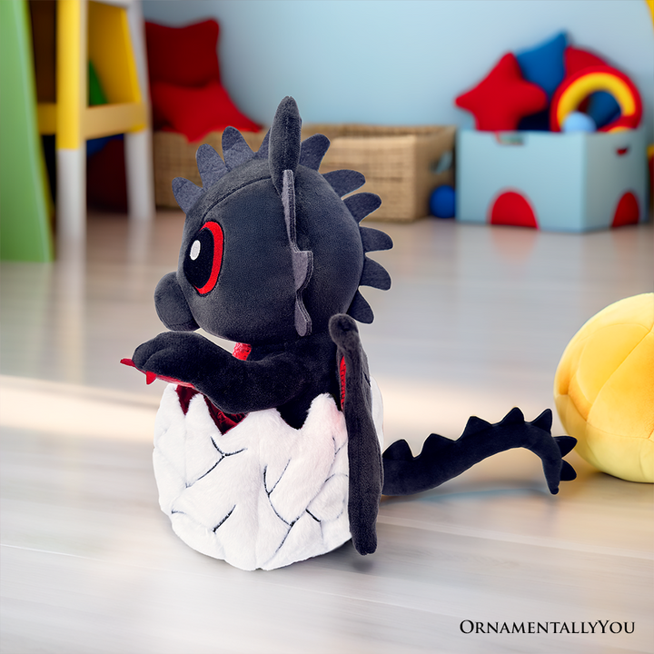 (Pre-Order) Drogo the Dino in an Egg Plushie, 12" Black and Red Dinosaur Stuffed Animal Gift for Boys and Teens