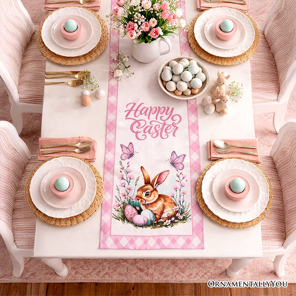 Easter Bunny 72" Jacquard Table Runner, High Quality Spring Holiday Rectangle Tablecloth with Cute Rabbit Design Table Runner OrnamentallyYou 