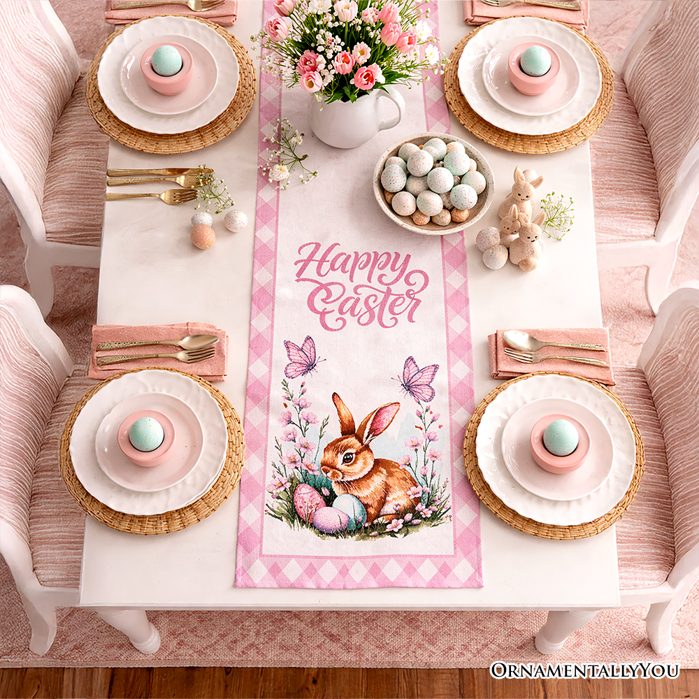 Easter Bunny 72" Jacquard Table Runner, High Quality Spring Holiday Rectangle Tablecloth with Cute Rabbit Design