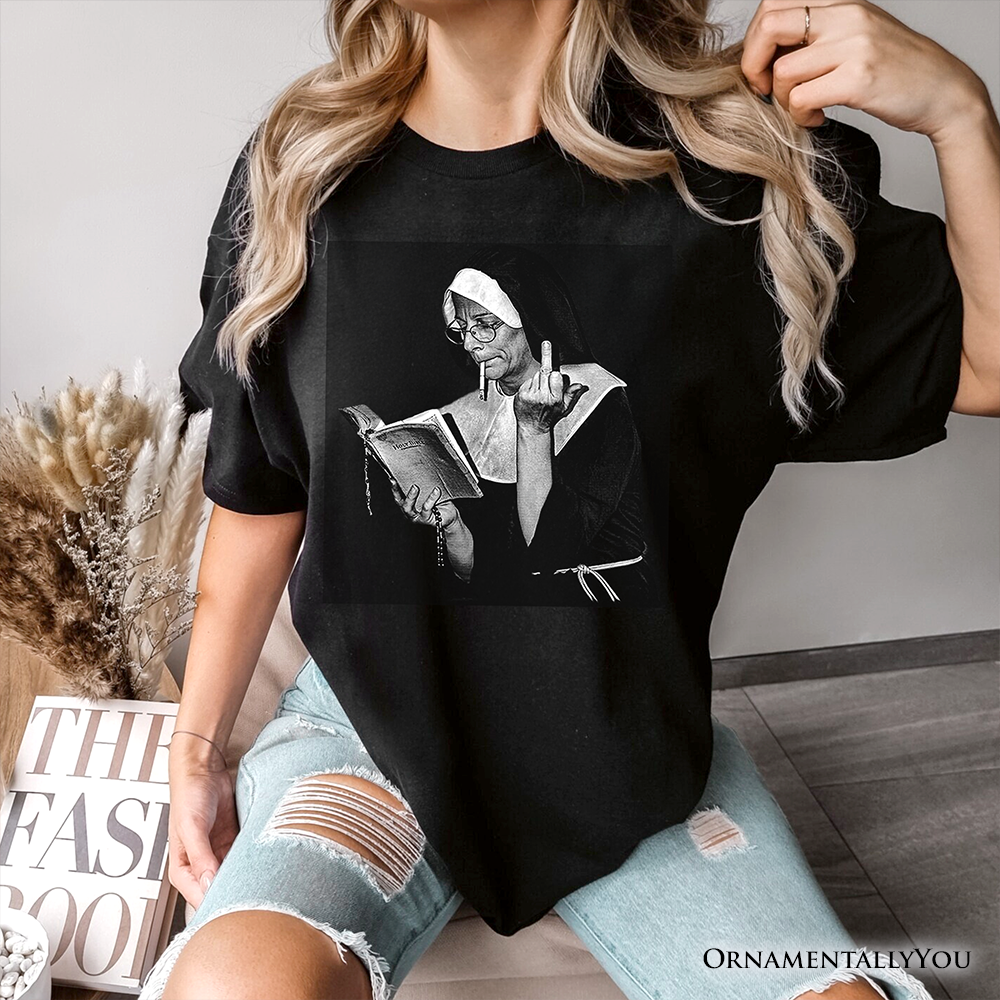 Eccentric Gothic Smoking Nun T-Shirt, Funny and Unique Halloween Tee