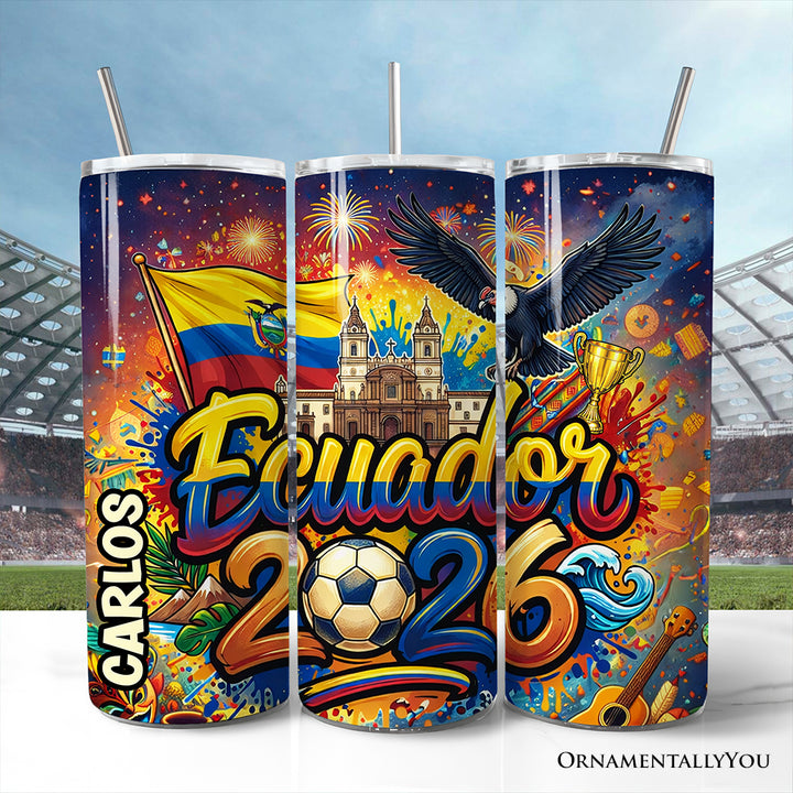 Ecuador 2026 Soccer Cup Global Championship 20oz Tumbler With Lid and Stainless Steel Straw, Fans Football Gift Cup
