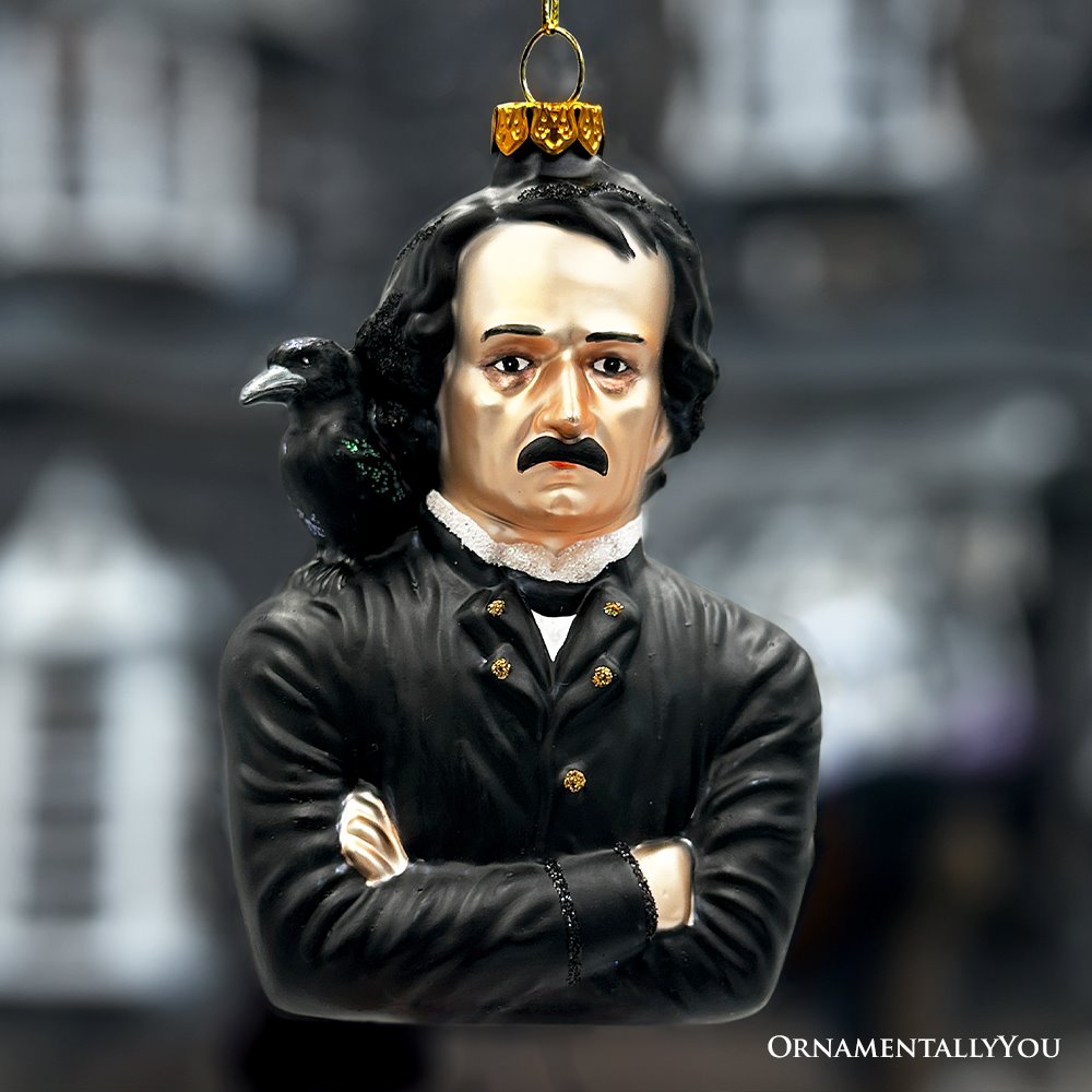 (Pre-Order) Edgar Allan Poe Glass Christmas Ornament, Spooky Halloween Horror Decor Glass Ornament OrnamentallyYou 