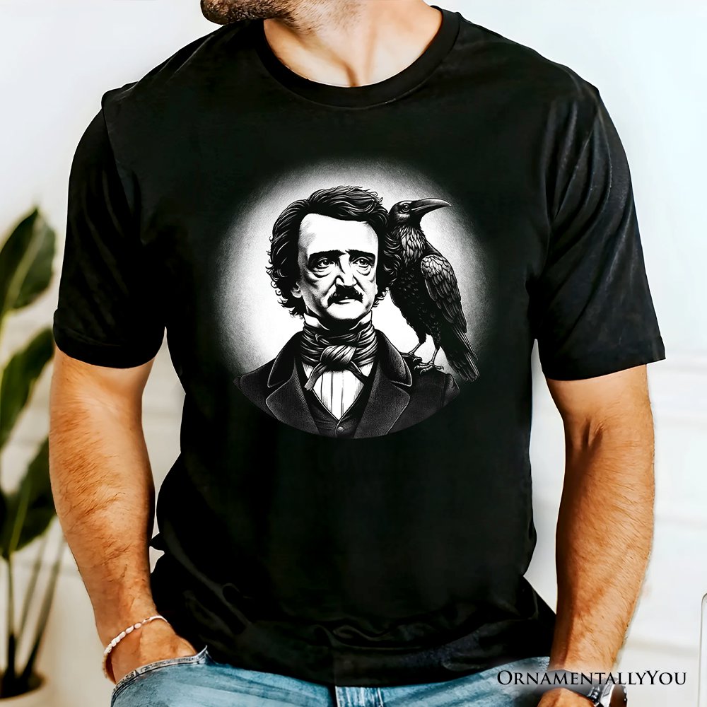 Edgar Allan Poe Spooky Portrait T-Shirt, Horror Villain Theme Halloween Tee T-Shirts OrnamentallyYou 