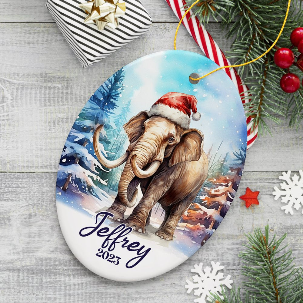 Elephant Personalized Ornament, Magical Arctic Glow Christmas Gift With Custom Name and Date Ceramic Ornament OrnamentallyYou Oval 