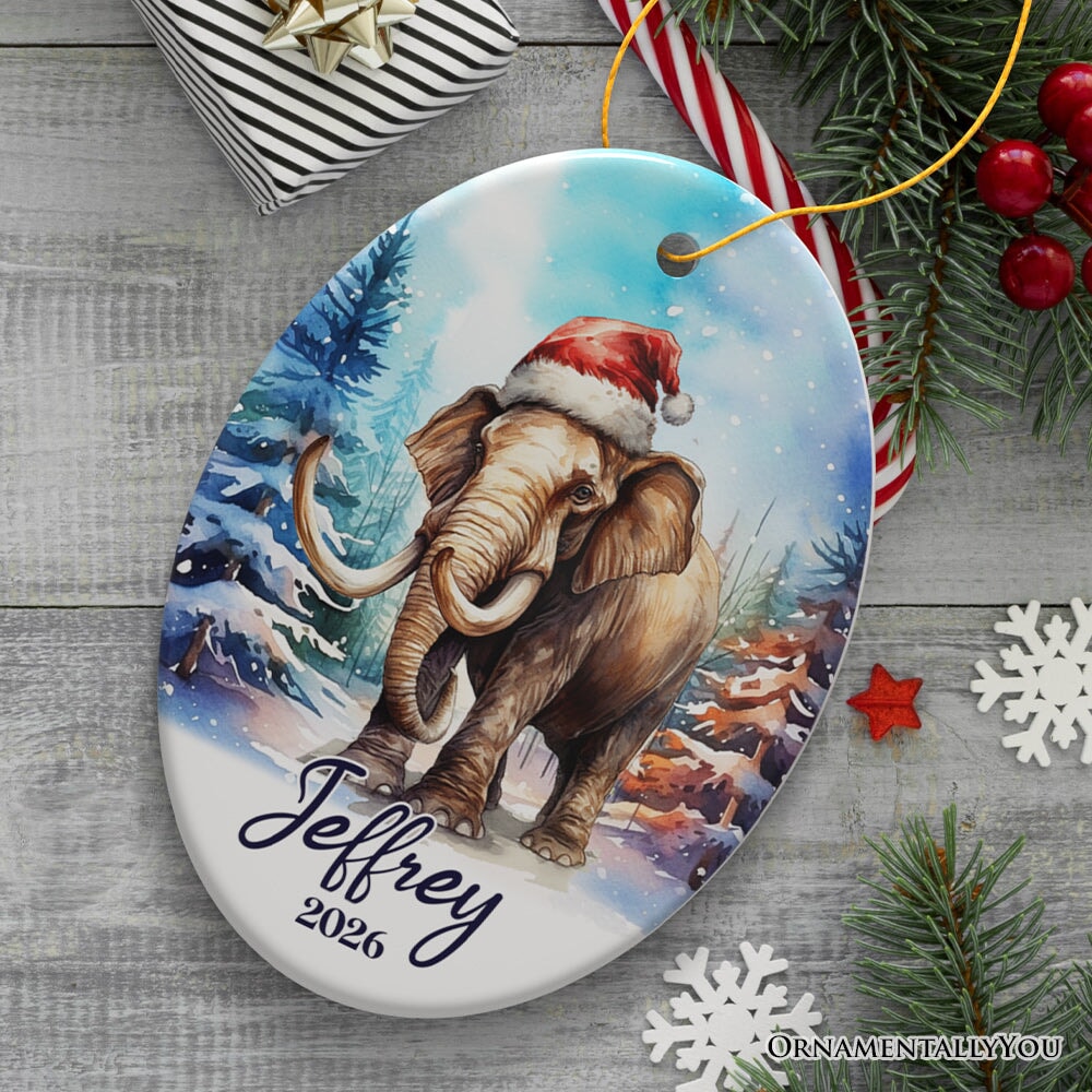 Elephant Personalized Ornament, Magical Arctic Glow Christmas Gift With Custom Name and Date Ceramic Ornament OrnamentallyYou Oval 