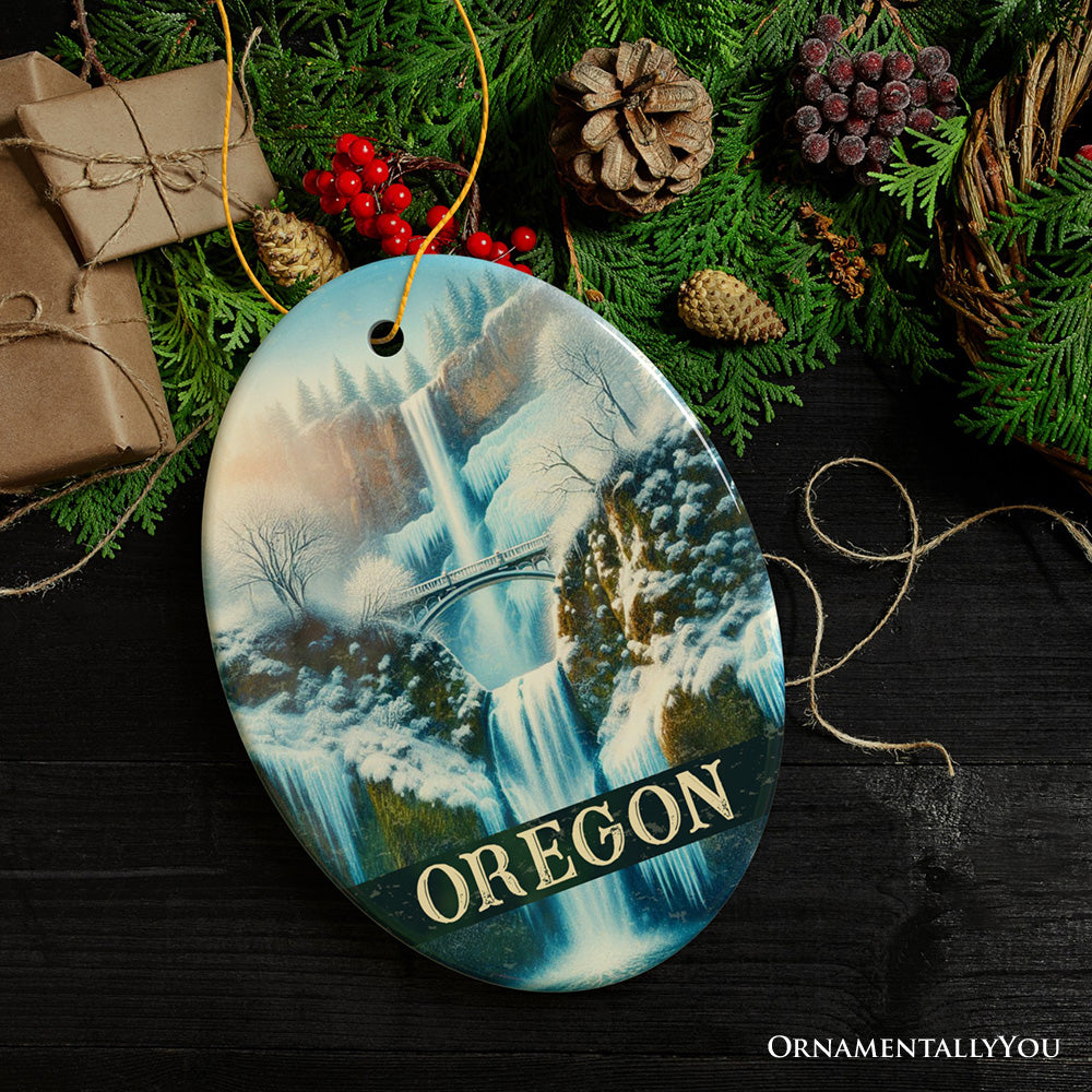 Enchanting Oregon Multnomah Falls Winter Ornament, Pacific Northwest Waterfall Christmas Gift and Nature Tree Decor