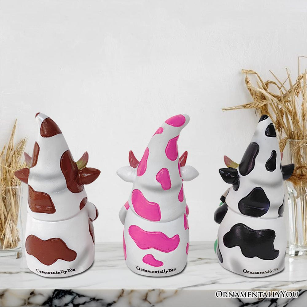 (Pre-Order) Endearing Cow Gnome Trio Mini Statue Set of Three, 5" Miniature Figurine and Unique Farm Resin Garden Statue Resin Statues OrnamentallyYou 