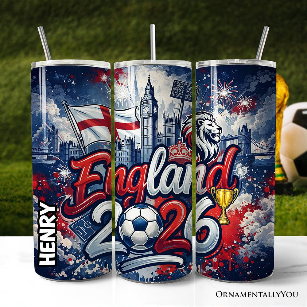 England 2026 Soccer Cup Global Championship 20oz Tumbler With Lid and Stainless Steel Straw, Fans Football Gift Cup Tumbler OrnamentallyYou Customized 